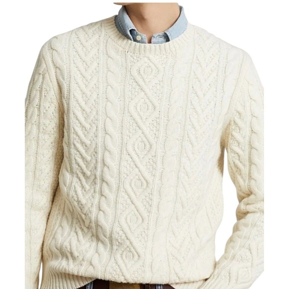 Polo Ralph Lauren Other - Polo Ralph Lauren Size Large Classic Cream Cable Knit Alpaca Wool Crew Neck Mens